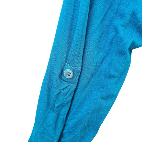 Company Ellen Tracy Sz L Enamel Blue Long Sleeve Roll Tab Blouse Lightweight NWT - Picture 4 of 14